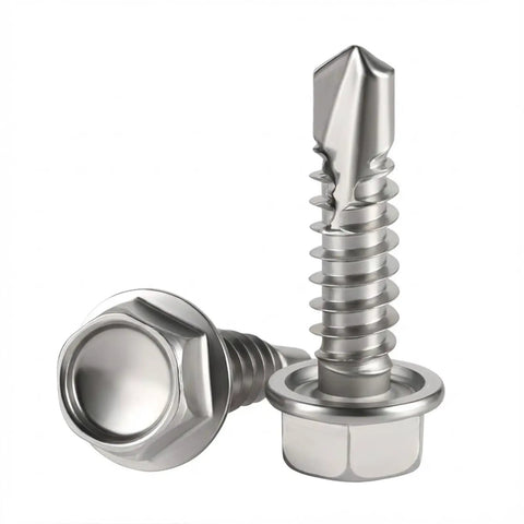 Number Eight Hex Washer Head Self Drilling Screws For Sheet Metal Self Tapping 410 Stainless Steel Bright Finish close-up