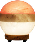Dual Illumination Himalayan Salt Lamp Round Globe In Pink White Gray With Dimmable Adjustable Glow on wood stand