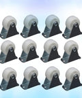 12 Pcs White PP Nylon Furniture Caster Wheels 1 Inch, circular casters on metal plates for smooth rolling furniture.
