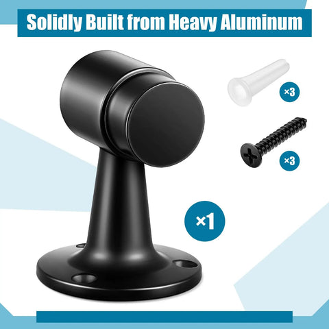 Heavy Duty Aluminum Floor Mounted Door Stopper With Hardware Kit For Interior Walls And Doors Hassle Free Setup Tough Gear showing black aluminum door stopper with mounting screws.