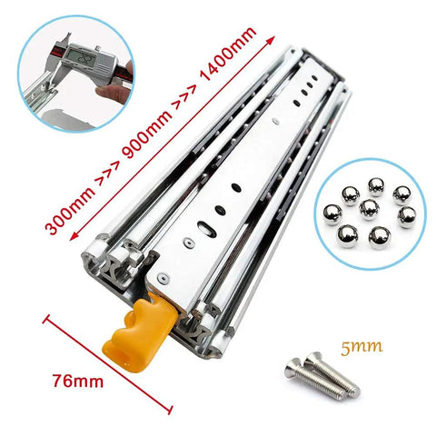 Pair Of Heavy Duty Ball Bearing Drawer Slides With Integrated Safety Lock Full Extension Metal Runners Smooth Glide No Sweat Side Mount Install For Kitchen Cabinets Cars And Storage Shelves 486 Lb Capacity showing dimensions and parts.