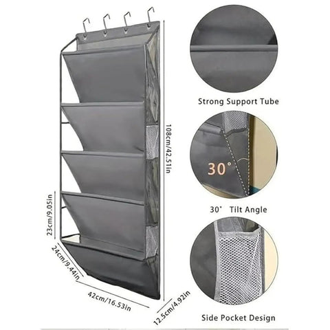 Heavy Duty Over The Door Shoe Organizer Multi Pocket Space Saving Closet Hanger For Sneakers Slippers Socks Sturdy Fabric Storage Rack No Drill Installation with strong support and side pocket design.