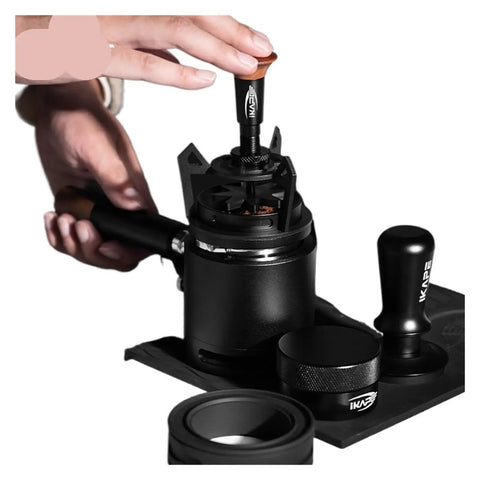 Dope Espresso WDT Tool Featuring Nine Pin Rotary Stirrer in action, designed for clump-free coffee extraction.