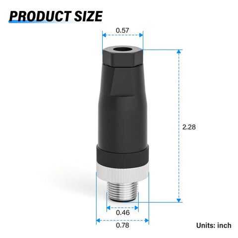 Dimensions of IP67 Waterproof M12 5 Pin Male Connector Field Wireable Straight Adapter For Electric Bicycle Sensors