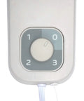Close-up of the control dial on a 3-speed Commercial Grade Oscillating Wall Mount Fan, 12 Inch White Workhorse for Home, Office, and Shop.