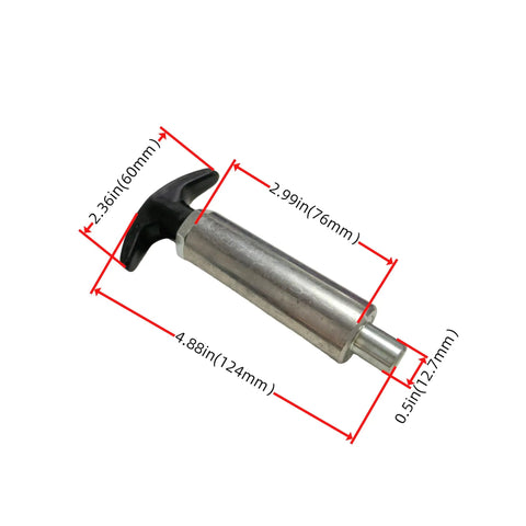 Heavy Duty Spring Loaded Pull Pin With Extended Welded Steel Barrel And Sure Grip Black Handle For Tight Pipe Chassis Setup and Hustle Proof Workshop Gear, showing dimensions.
