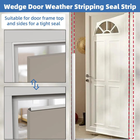 Wedge-shaped door weather-stripping seal for door frame, white, 118 inches long, foam draft stopper