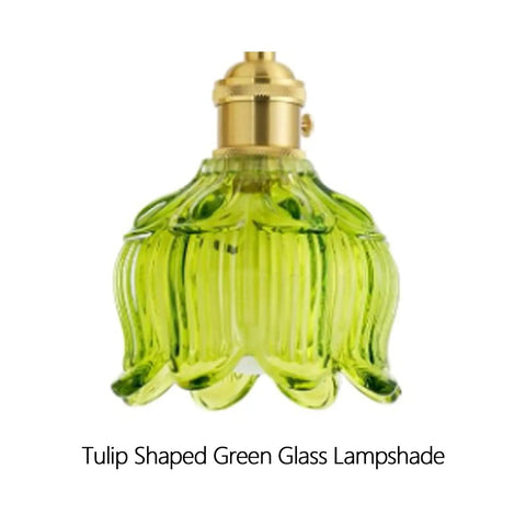 GZZBMY Indoor RGB Wall Light with Remote Control Dimmable Wall Lamp USB Rechargeable Creative Glass Lampshade Wall Sconce Creative Flowers Design for Bedroom Living Room (Amber,2 Packs) tulip-shaped green glass lampshade with gold fixture.