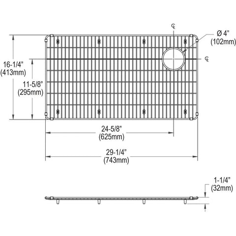Crosstown Stainless Steel Bottom Grid For 29-1/2 By 16-1/2 Inch Sinks, 1-1/4 Inch Deep, Corrosion-Resistant Grid With Protective Feet That Elevate And Shield The Sink Bottom, Heavy Duty Construction Provides Long Lasting Protection