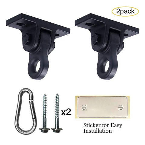 Heavy Duty Swing Hangers Built Tough With Rust Proof Aluminum And A Badass 5000 Pound Hold For Porch Swings Indoor Outdoor Ready For Dead Simple Hook Up Two Pack including two brackets, screws, and a carabiner.