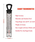 Stainless Steel Candy And Deep Fry Thermometer With Pot Clip And Handle, Analog Sugar Thermometer For Candy Making, jam syrup use