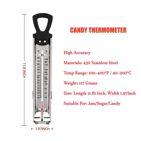 Stainless Steel Candy And Deep Fry Thermometer With Pot Clip And Handle, Analog Sugar Thermometer For Candy Making, jam syrup use