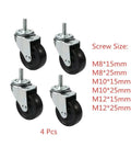 Pack Of 4 2.5 Inch Casters Set With M8 M10 M12 Stem Rubber Universal Wheels for furniture and cabinets, black heavy duty