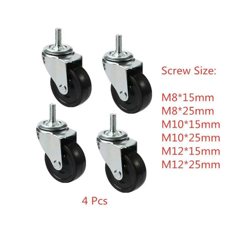 Pack Of 4 2.5 Inch Casters Set With M8 M10 M12 Stem Rubber Universal Wheels for furniture and cabinets, black heavy duty