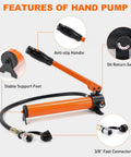 Orange 20T hydraulic cylinder jack porta power kit with manual hand pump and hose, 3/8 inch fast connector