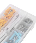 DIY Friendly Self Tapping Screw Kit With Anchors, 200 Pieces, 10 Sizes And 4 Colors in a clear organizer box