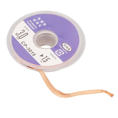 Spool of Pro Grade Desoldering Solder Wick Braid 1.5m Red Copper With No Clean Flux for PCB repair.