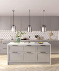 11 Inch Wide Pendant Light With Blackened Bronze Outer Frame And White Fabric Shade, Dope Modern Kitchen Island Lighting