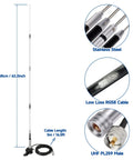 Beefy 62 Inch Mobile Ham Radio Antenna Dual Band 144 430 MHz With Lip Mount And 16.5 Ft RG58 Cable Stainless Steel