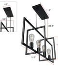4 Light Modern Farmhouse Kitchen Island Chandelier Matte Black Industrial Pendant Lighting For Dining Room Bar And Living Area With Adjustable Height And Open Geometric Frame To Nail That Bar Vibe, dimensions labeled in image.