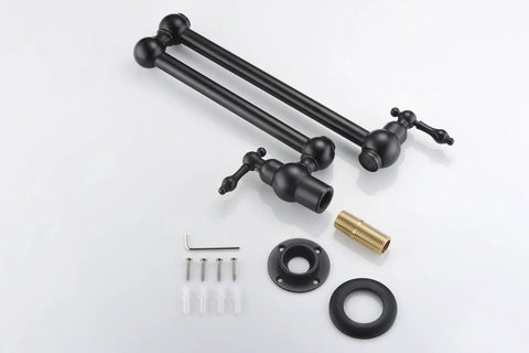 Bronze Pot Filler Faucet Wall Mount With Dual Swing Joints And 24 Inch Extension Oil Rubbed Bronze Finish parts on white background
