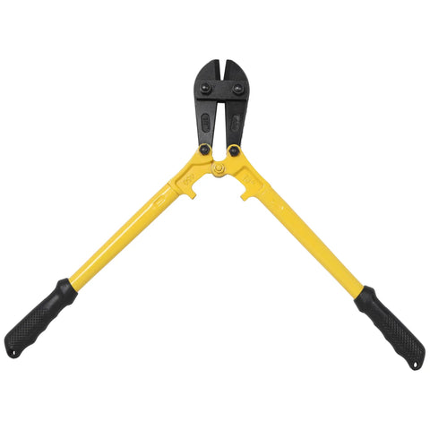 18 Inch Heavy Duty Bolt Cutter With Forged Steel Jaws And A Beefy Ergonomic Rubber Grip For Easy Leverage And Quick Cuts Through Chain Wire Bolts Rivets Fencing And Medium Padlocks, front view