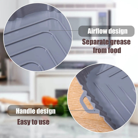 Square 7 Inch Silicone Liners For Air Fryer 2 Pack Nonstick with airflow and handle design for easy use and grease separation.