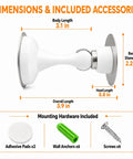 Dimensions of White Magnetic Door Stopper No Drill Wall Or Floor Mount With Slick 3D Adhesive Backing And Solid Steel Hardware for Heavy Duty Home Fixes.