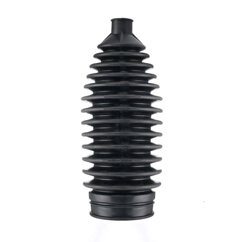 Front view of black rubber boot from Steering Rack And Pinion Tie Rod Boots Replacement Kit For Buick Enclave Cadillac Escalade Chevrolet Avalanche Suburban Silverado 1500 GMC Sierra 1500 2pc Set Beefy Rubber Bellows Guards Against Dirt Water Debris