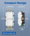 Dimensions of Dual Rocker Decorator Light Switch In Wall Paddle Style Space Saving Dual Single Pole Control Self Grounding On Off Interrupter