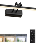 Slick Battery Operated Picture Light For Wall In Bold Black With Seamless RF Remote Control For Flawless Art Display And No Fuss Installation, angled view with remote.