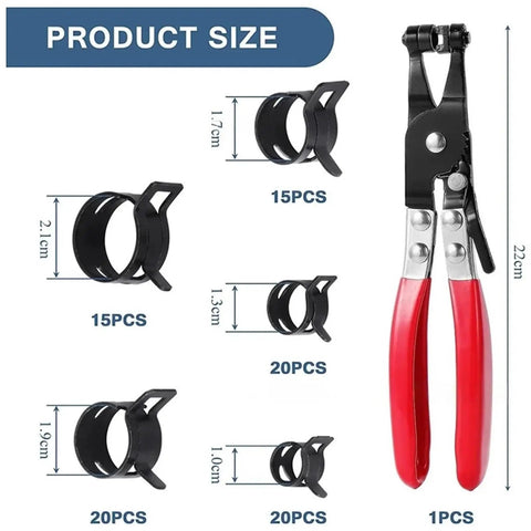 Premium 90 Plus One Plier Assortment Kit With Heavy Duty Vacuum Spring Fuel Hose Pipe Tube Clamps In Black For Various Sizes Including 10 13 17 19 And 21 Millimeters Perfect For Home Repair Or Auto Fix It Stuff Right Now, black fuel hose clamps and plier