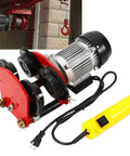Heavy Duty 2200 Lb Electric Hoist Trolley With I-Beam Design close-up showing motor, pulleys, and remote control for crane lifts.