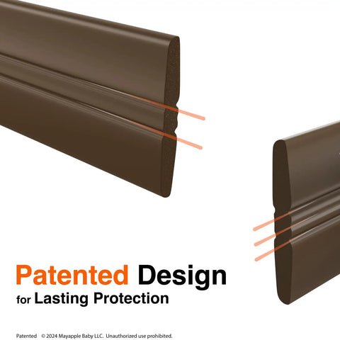 Premium Furniture Edge Corner Protectors For Baby Proofing Kids Rooms showing coffee brown corner guards with a patented design.