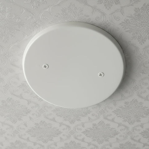Installed round cover plate for three and one half inch electrical box with two and three quarter inch screw distance.