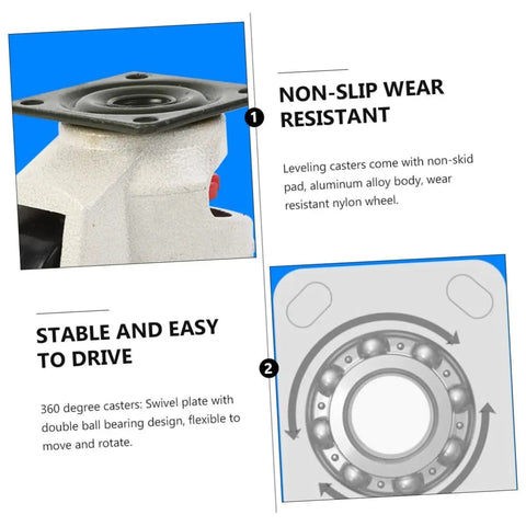 Heavy Duty Leveling Caster Wheels Set Of 4 For Workbenches And Industrial Equipment, Gd80f 500kg Load Per Wheel, Universal Adjustable Transport Wheels With Plate Mount. side view, nylon wheel and plate mount