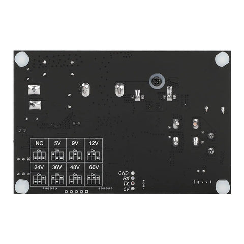 Knockout Durability DC Buck Converter With Crisp Digital Meter, No Fuzz Power Flow From 6 To 70V Down To 0 60V Adjustable Output, Heavy Duty 10 Amp 600W Regulator For Tight Rigs circuit board showing voltage settings and connections.