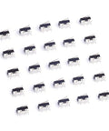 Twenty Five Pack AC 125V 1A Three Pin SPDT Momentary Micro Switch With Long Lever Arm for Arduino Projects arranged in rows