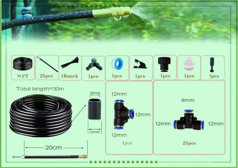 Drip Irrigation Kit With 100Ft Tubing, Automatic Garden Watering System, Quick Connector, 360 Degree Nozzles, Y Distributor