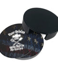 Leather Coasters Set Six Pieces With Holder featuring printed design and stars, ideal for home bar office weddings and parties