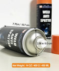 Anti Spatter Welding Spray 2 Pack 14 Oz Each For TIG And MIG Arc Welding Robots Universal Weld Protectant shown with measurements