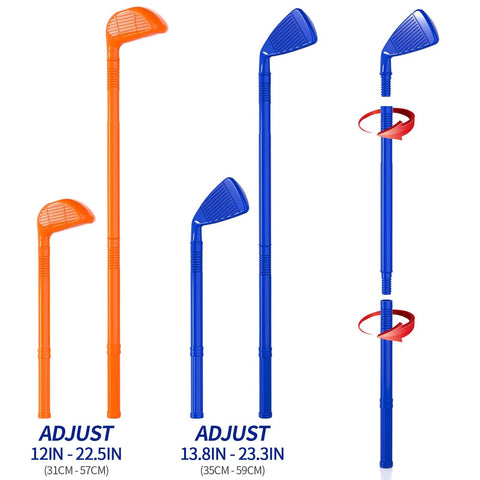 Tot Friendly Mini Golf Toy Set With Golf Cart, Putting Mat, 4 Clubs And 8 Balls For Backyard Play showing adjustable clubs