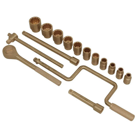 Rigged Out 17 Piece Half Inch Square Drive Socket Set Crafted From DropForged Beryllium Copper for precision auto repairs and zero spark action.