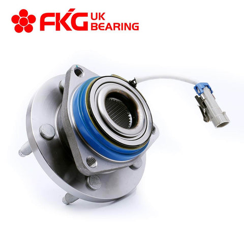 Front Wheel Hub Bearing Assembly 513121 with Nut ABS 5-Lug Single Unit, side angle view with connector, on white background