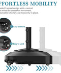 Beefed Up Heavy Duty Outdoor Umbrella Base With Five Wheels, Fillable To 100 Lbs, showing swivel design and lockable wheels.