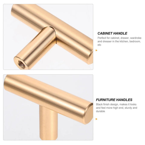 Close-up of 5 Pack Golden Cabinet Pull Handles Single Hole T Bar Style For Cabinets Wardrobe Doors Drawers Kitchen Cupboards Easy Install Hardware