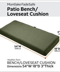 Montlake FadeSafe Outdoor Bench Cushion 54 x 18 x 3 Inch Heather Fern shown with dimensions