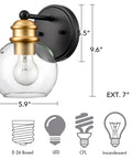 Modern Farmhouse Black And Gold Bathroom Wall Sconces Set Of Two Globe Sconce Lighting With Wrought Iron Frame And Handcrafted Glass Globes