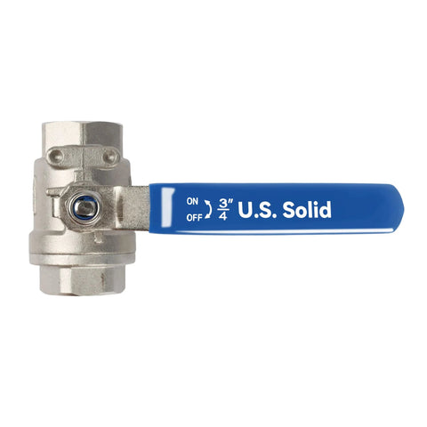 U.S. Solid 3/4 in stainless steel ball valve with blue lever handle
