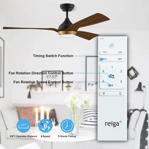 52 Inch Gold Boho Ceiling Fan With Dimmable LED Light, Quiet DC Motor, 6 Speed, Timer, Remote, App Control, Alexa and Google Home Compatible, fan remote with controls